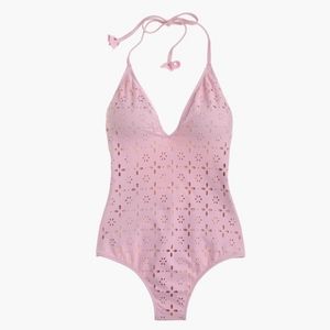 New J.Crew Halter Pink Laser Cut Eyelet Swimsuit